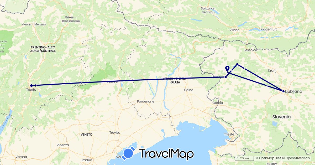 TravelMap itinerary: driving in Italy, Slovenia (Europe)
